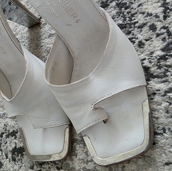 Donald Pliner Couture White Silver Leather Heel Sandal Open Toe 7 Rare Italy - Picture 3 of 8
